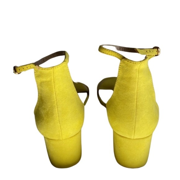 Neon Yellow Open Toe Ankle Strap Low Block Chunky Heels - Size 9.5 by DREAMPAIR‎ - Picture 3 of 6